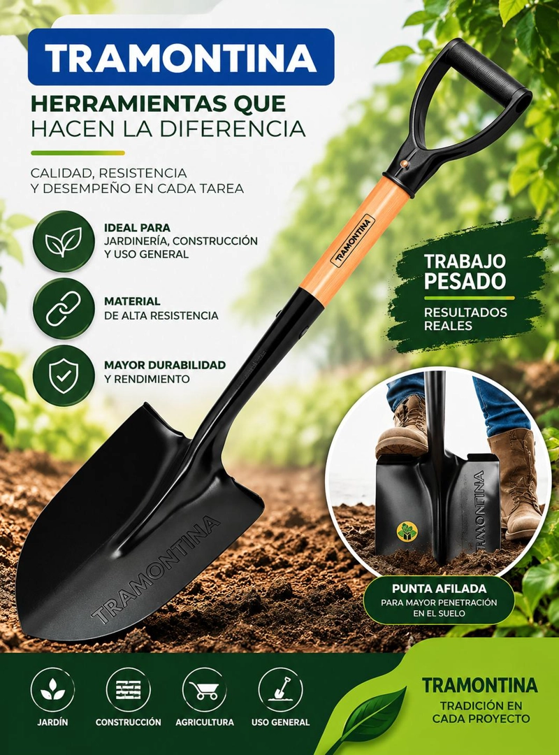 PALA JARDINERA TRAMONTINA MANGO MADERA EMPUÑADURA D - 7