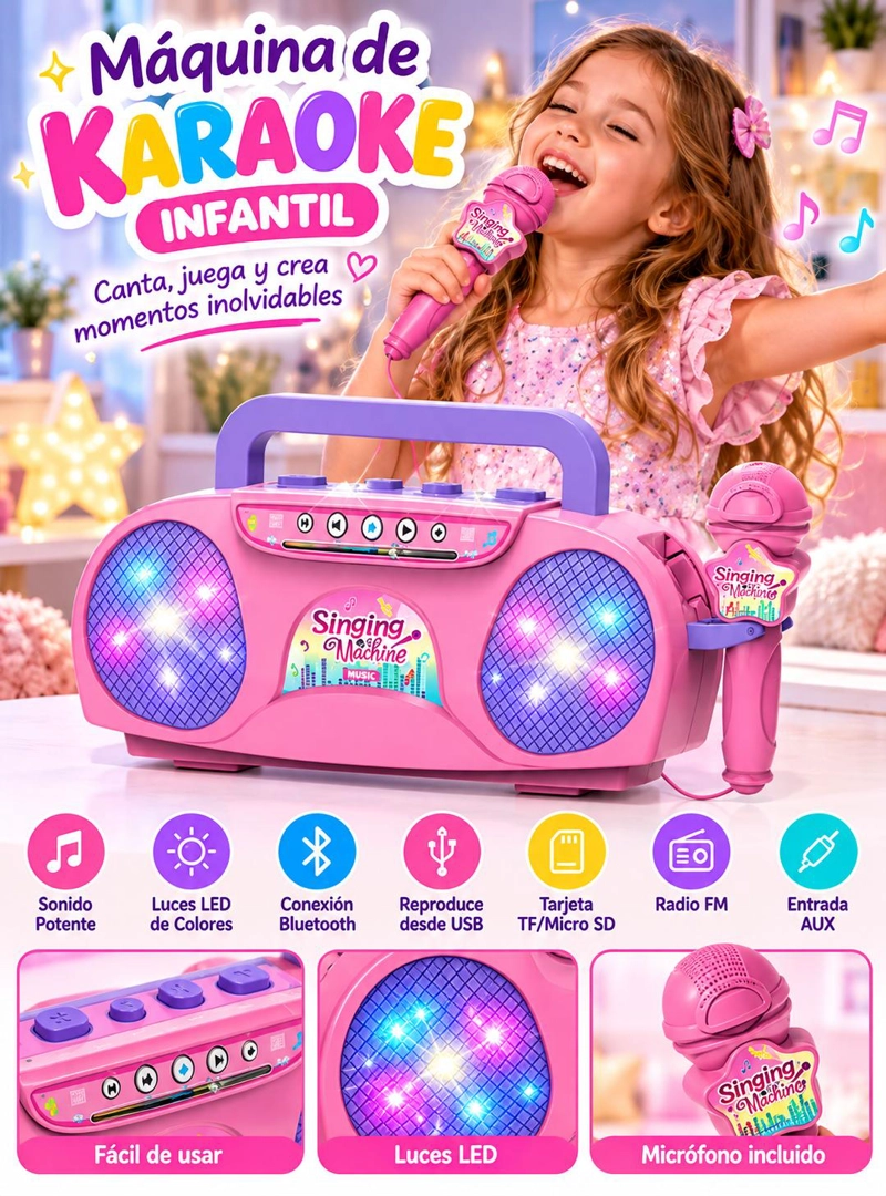 KARAOKE INFANTIL PORTATIL CON MICROFONO BLUETOOTH - 9