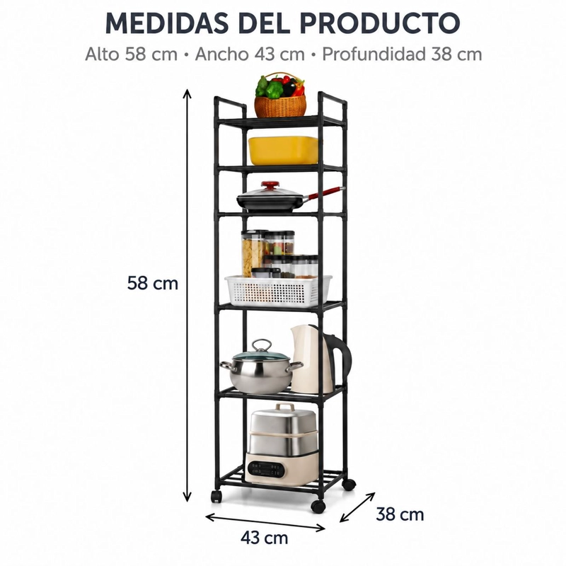 ORGANIZADOR CON RUEDAS ESTANTE METALICO 6 NIVELES COCINA - 9
