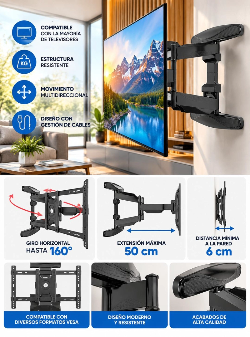 SOPORTE TV ARTICULADO 32-85 PULGADAS GIRO E INCLINACION - 9
