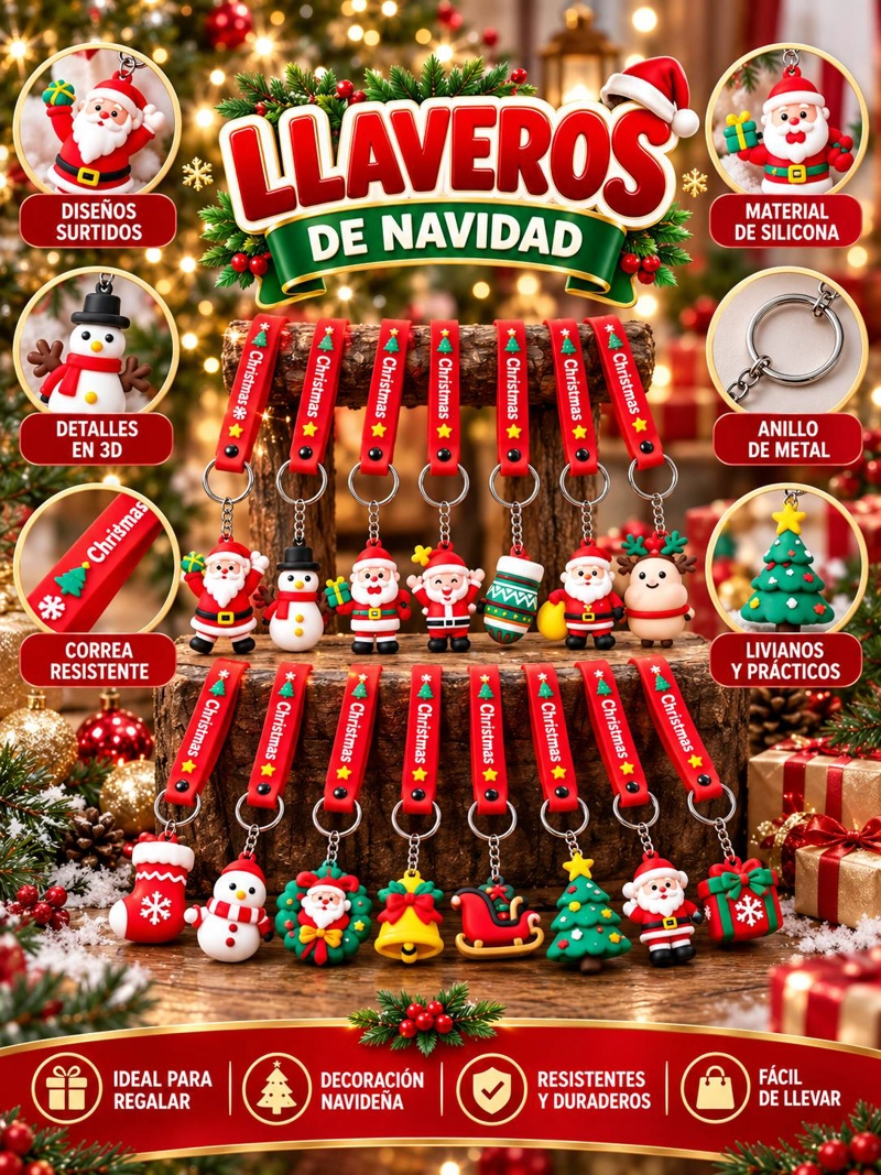 PACK 6 LLAVEROS NAVIDEÑOS REGALO NAVIDAD DECORATIVOS - 7