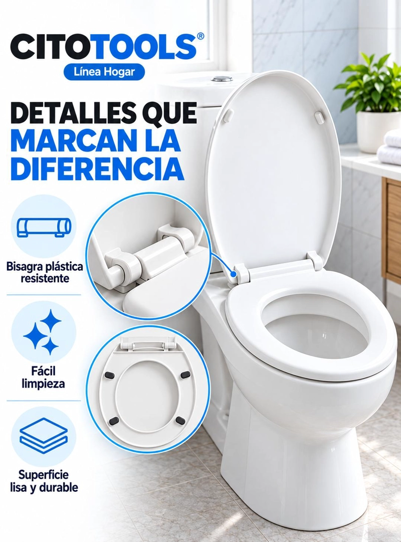 ASIENTO WC CIERRE SUAVE ELONGADO CITOTOOLS – BLANCO - 3