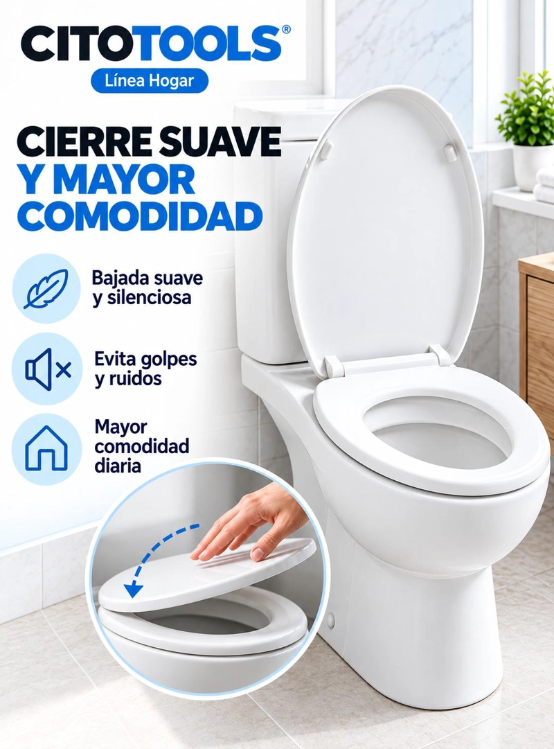 ASIENTO WC CIERRE SUAVE ELONGADO CITOTOOLS – BLANCO - 4