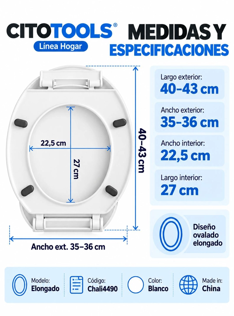 ASIENTO WC CIERRE SUAVE ELONGADO CITOTOOLS – BLANCO - 7