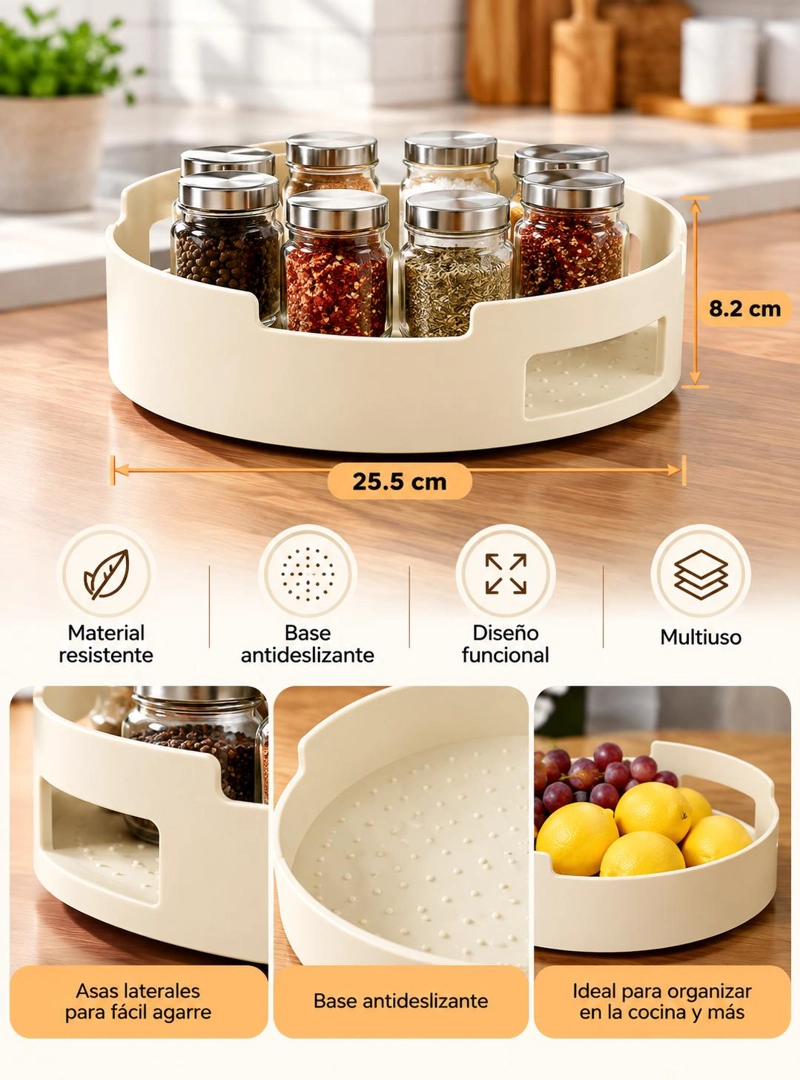 BANDEJA GIRATORIA ESPECIERO COCINA ORGANIZADOR BAÑO 360° - 8