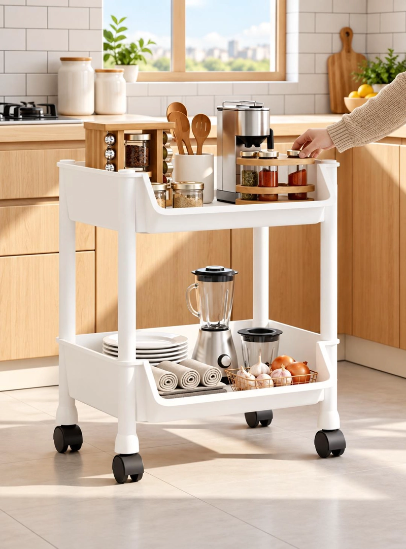 CARRITO CARRO ORGANIZADOR RUEDAS MULTIUSO 2 NIVELES BLANCO - 7