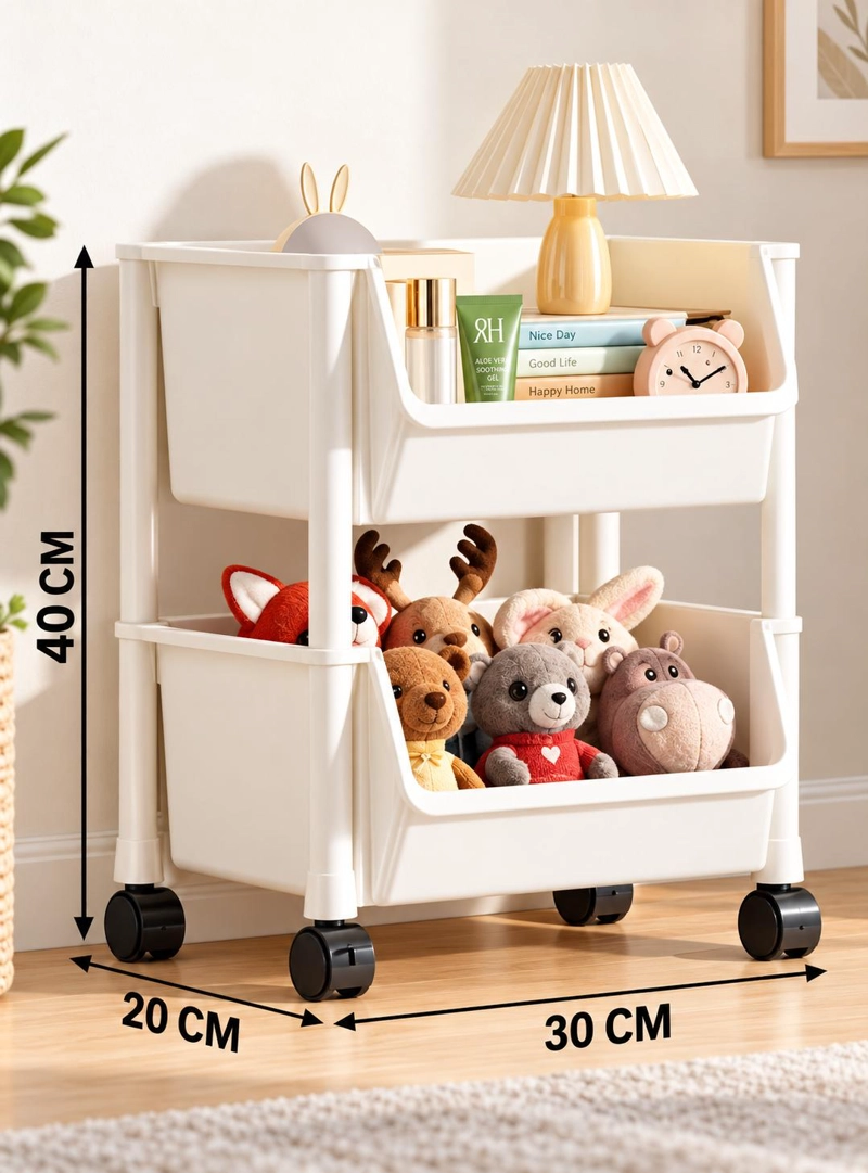 CARRITO CARRO ORGANIZADOR RUEDAS MULTIUSO 2 NIVELES BLANCO - 8