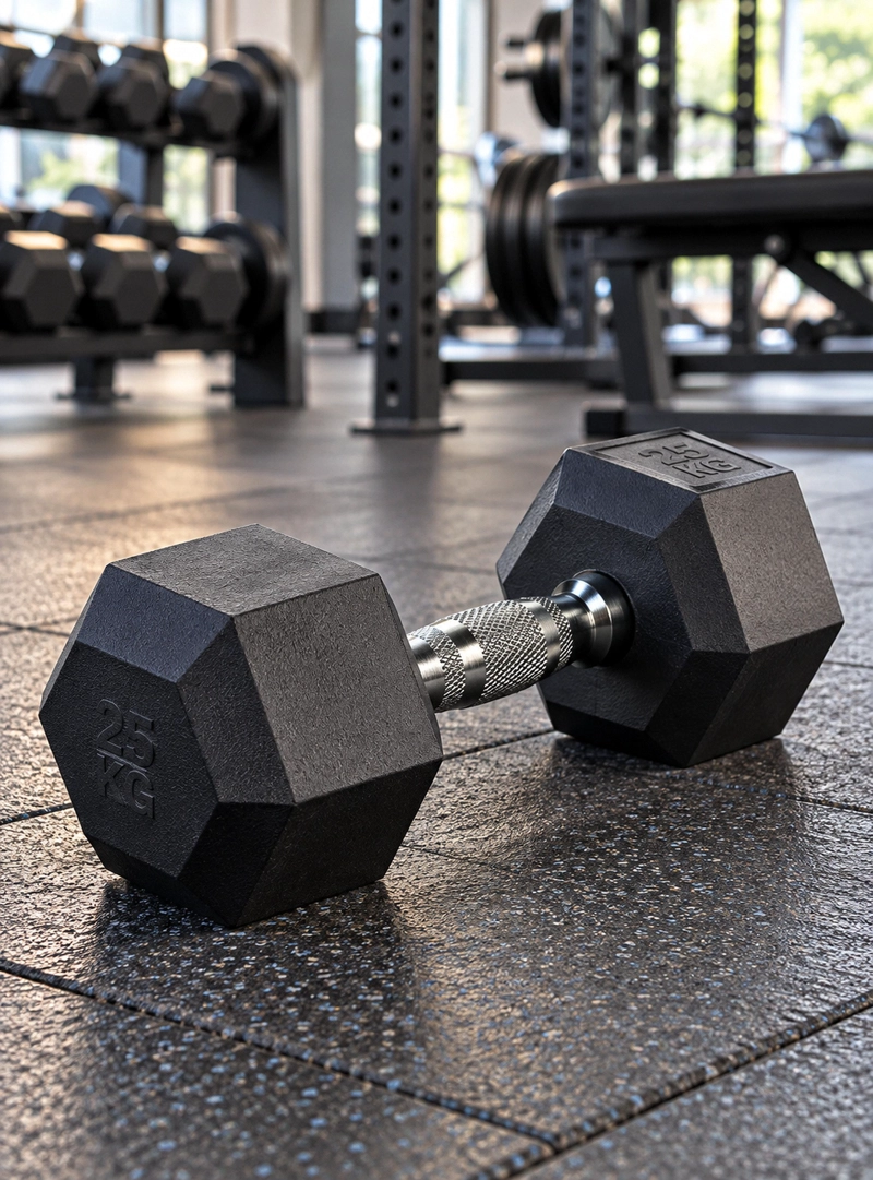 MANCUERNA HEXAGONAL 25 KG DE ACERO CON CAUCHO PARA GIMNASIO - 3