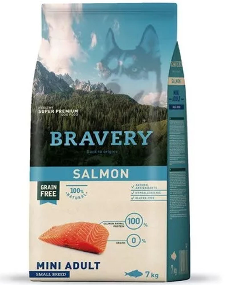 ALIMENTO SECO PERROS ADULTO BRAVERY RAZA PEQUEÑA SABOR SALMÓN BOLSA 7 KG MINI SMALL BREED - 1