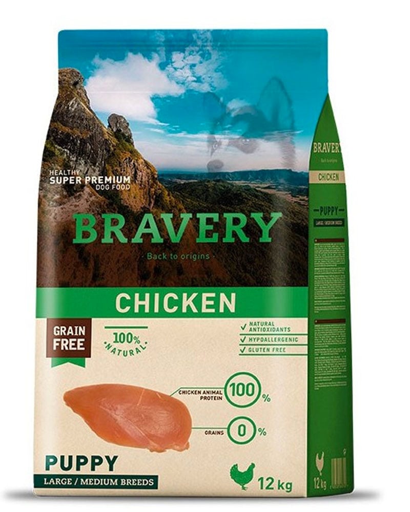 ALIMENTO SECO PERROS CACHORRO PUPPY BRAVERY RAZA MEDIANA GRANDE SABOR POLLO BOLSA 4 KG - 1