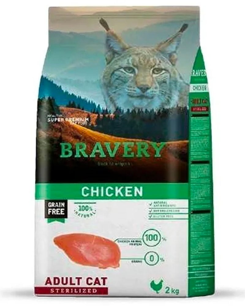ALIMENTO SECO GATOS ADULTO BRAVERY SABOR POLLO BOLSA 7 KG SUPER PREMIUM STERILIZED - 1