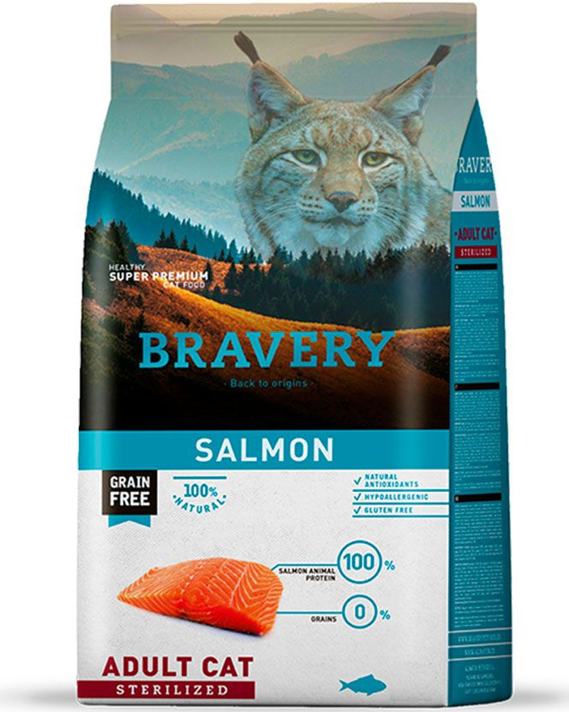ALIMENTO BRAVERY SUPER PREMIUM STERILIZED PARA GATO ADULTO SABOR SALMÓN 2KG - 1