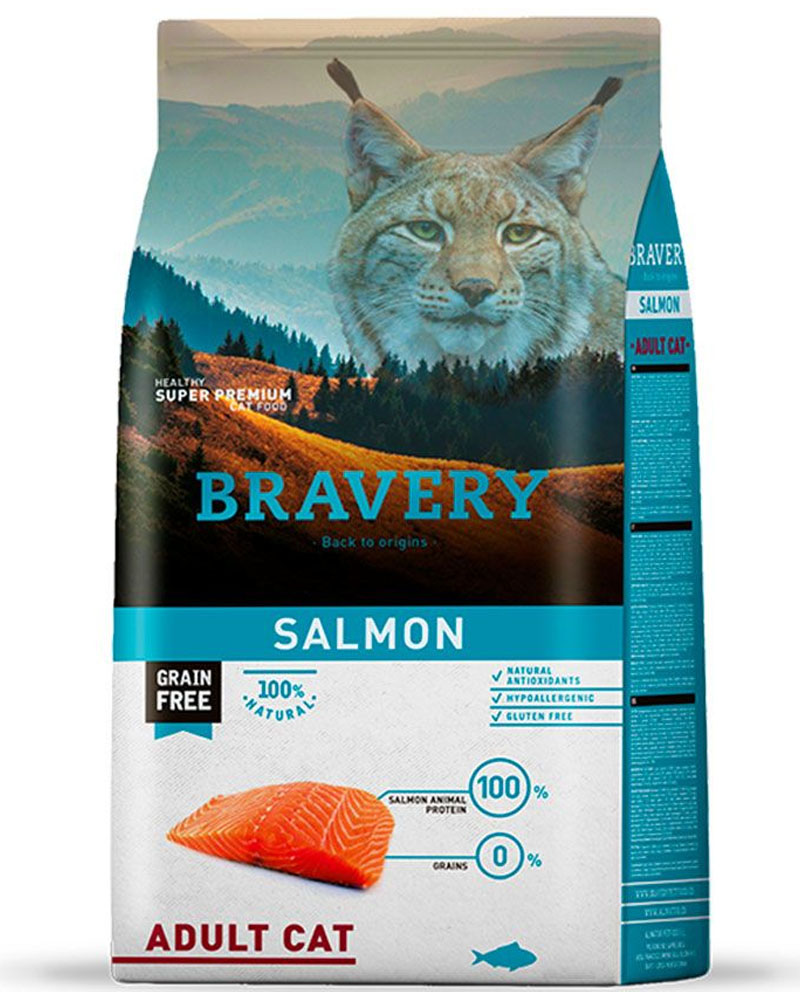 ALIMENTO BRAVERY SUPER PREMIUM ADULT CAT PARA GATO ADULTO SABOR SALMÓN 2KG - 1