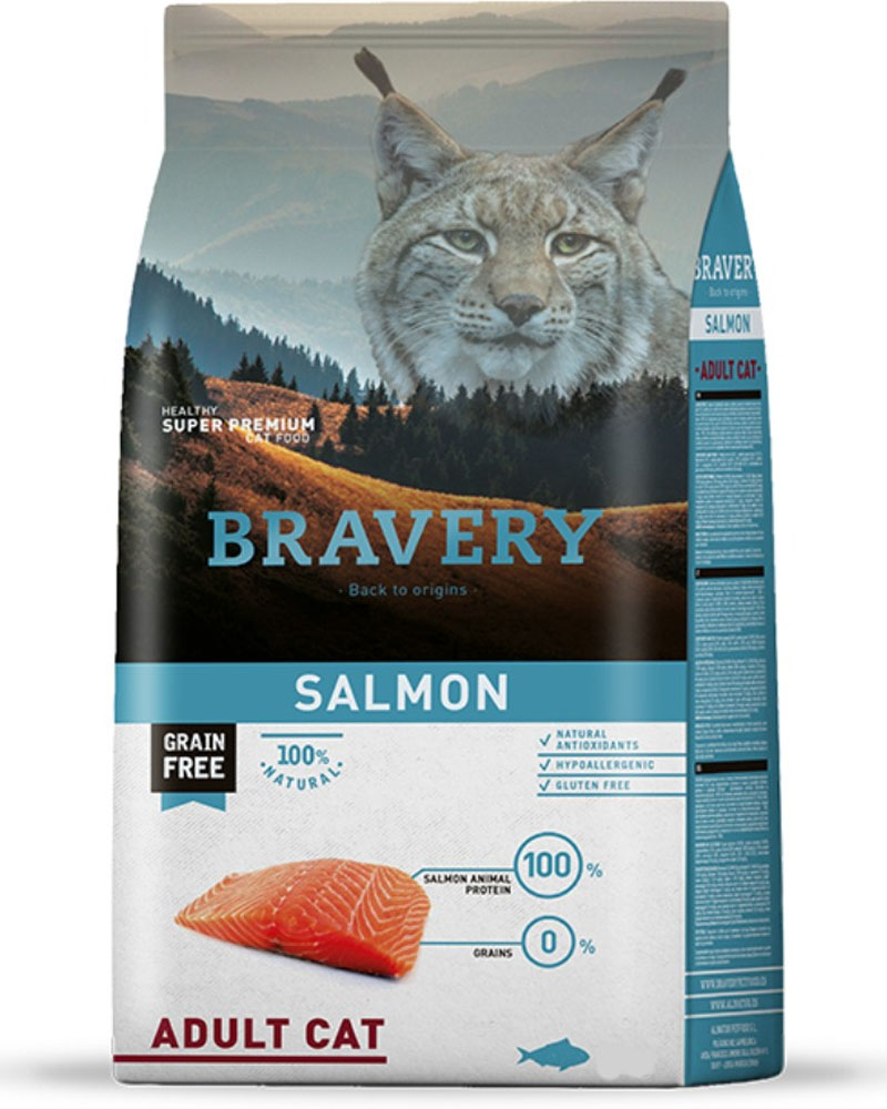 ALIMENTO SECO GATOS ADULTO BRAVERY SABOR SALMÓN BOLSA 7 KG PREMIUM - 1