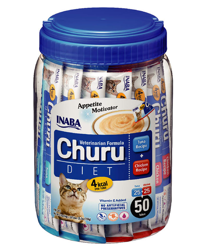 CHURU DIET GATOS SABOR POLLO Y ATÚN FRASCO CON 50 UNIDADES - 1