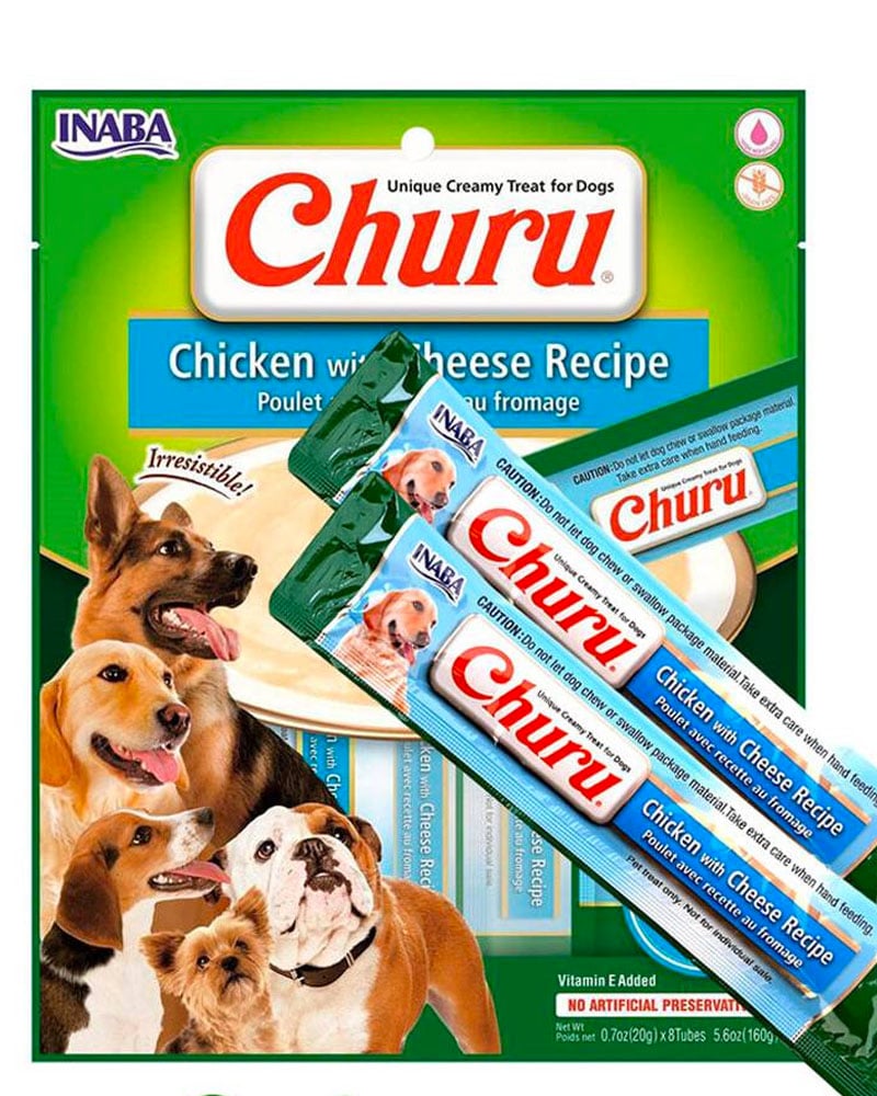 PACK 8 ALIMENTO SNACK PERROS INABA SABOR POLLO BOLSA CHURU - 1