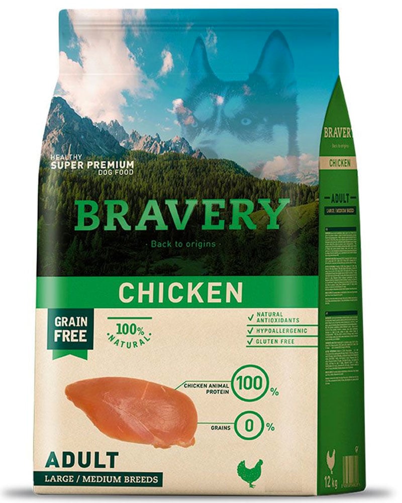 ALIMENTO SECO PERROS CACHORRO PUPPY BRAVERY RAZA MEDIANA GRANDE SABOR POLLO BOLSA 12 KG - 1