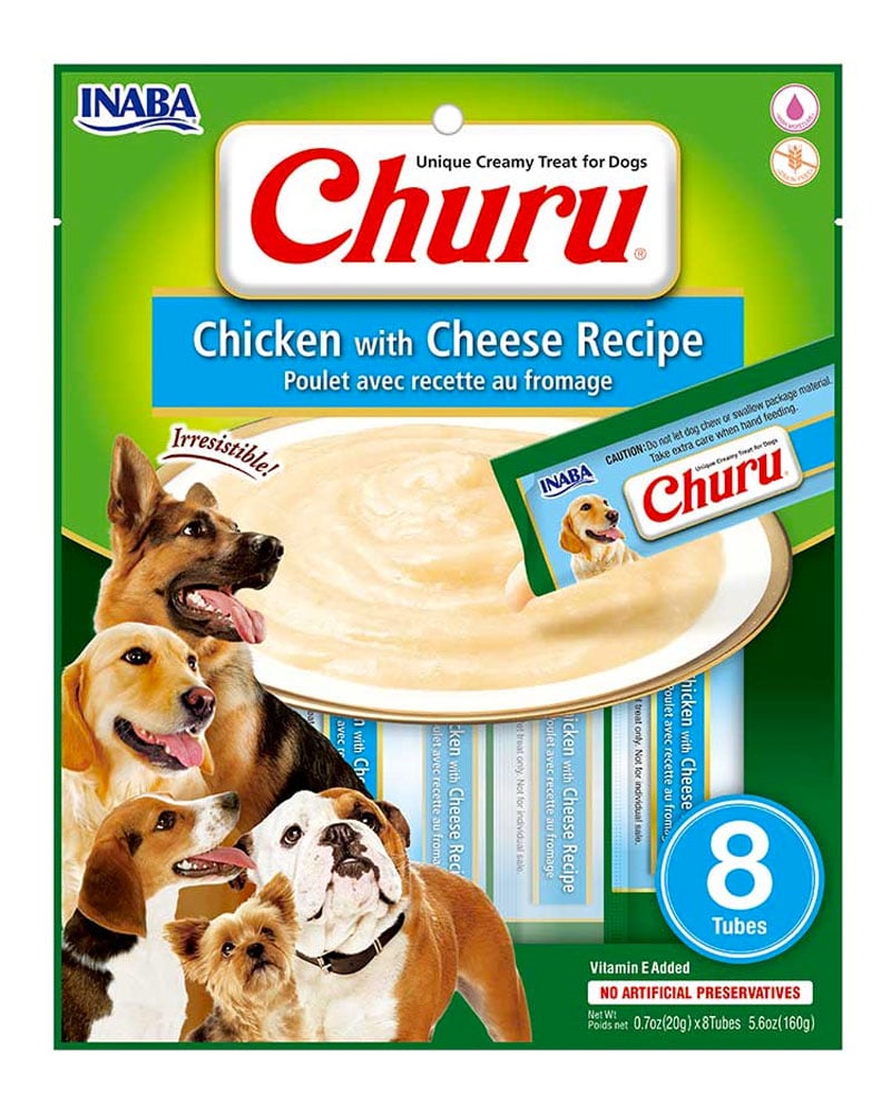 PACK 8 PREMIO SNACK PERROS INABA SABOR POLLO QUESO TUBO CHURU - 1