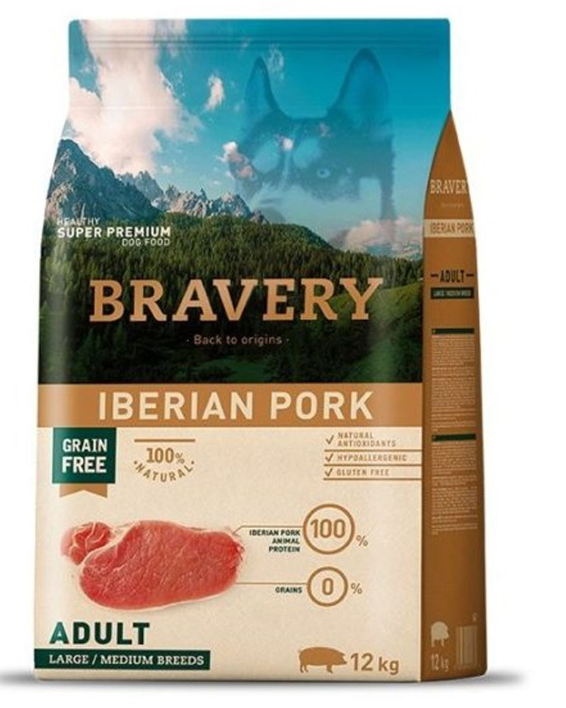 ALIMENTO BRAVERY SUPER PREMIUM PERRO ADULTO MEDIANA/GRANDE CERDO IBÉRICO 4KG - 1