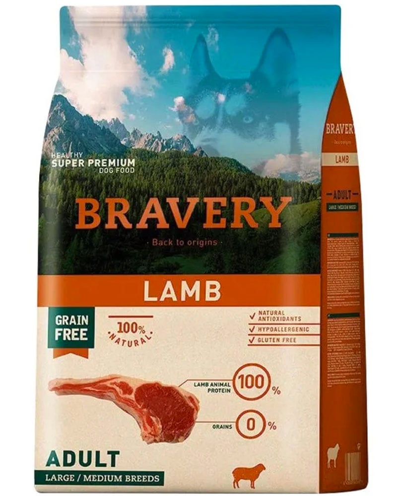 ALIMENTO BRAVERY SUPER PREMIUM PERRO ADULTO MEDIANA/GRANDE SABOR CORDERO 4KG - 1