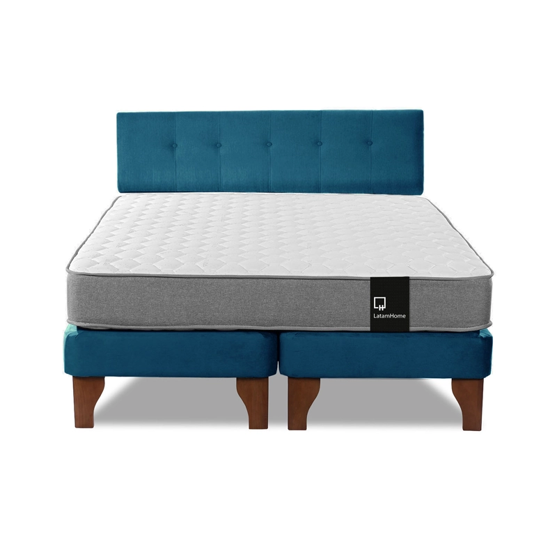 CAMA EUROPEA LATAM HOME ZEN BEST TELA VELVET AZUL 2 PLAZAS + RESPALDO - 2