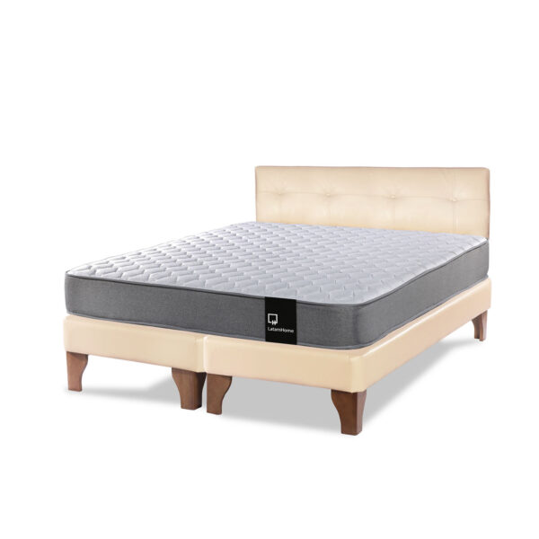CAMA EUROPEA LATAM HOME ZEN BEST TELA PU BEIGE 2 PLAZAS + RESPALDO - 1