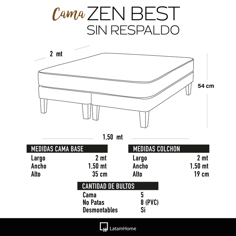 CAMA EUROPEA LATAM HOME ZEN BEST TELA PU CHOCOLATE 2 PLAZAS - 4