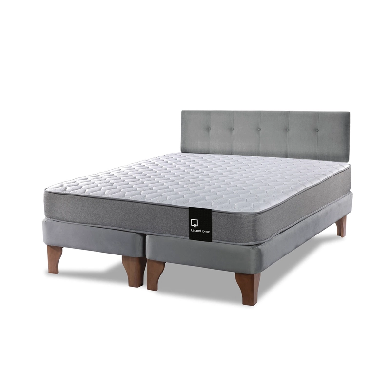 CAMA EUROPEA LATAM HOME ZEN BEST TELA VELVET GRIS 2 PLAZAS + RESPALDO - 1