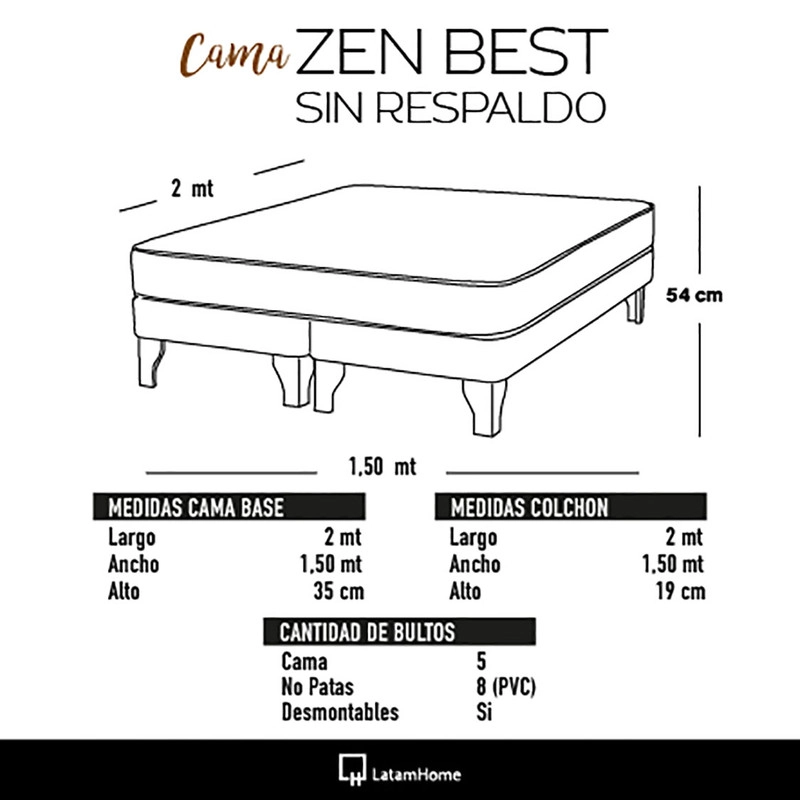 CAMA EUROPEA LATAM HOME ZEN BEST TELA VELVET PALO ROSA 2 PLAZAS - 5