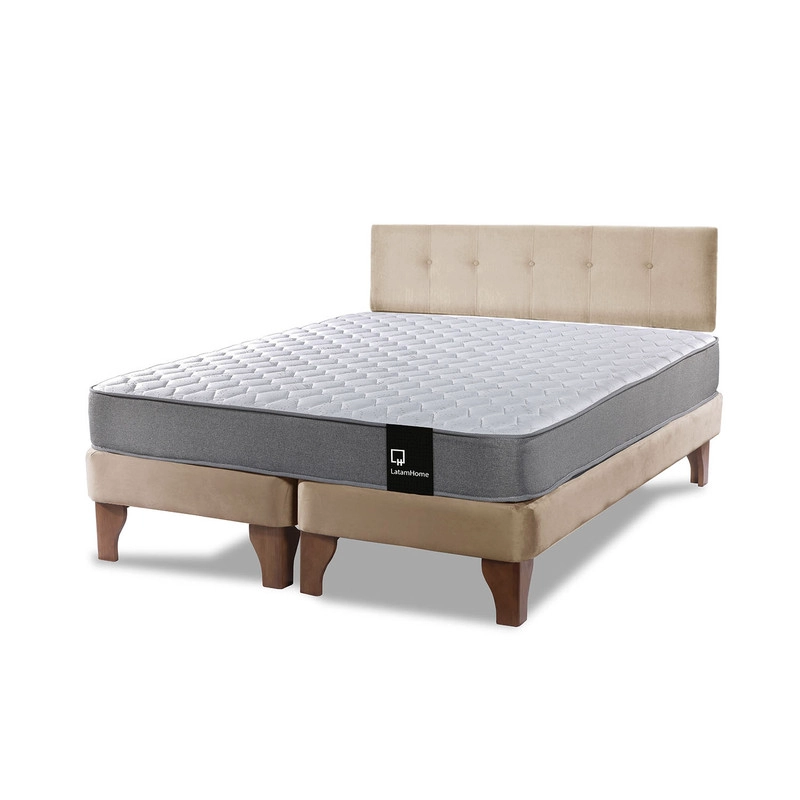 CAMA EUROPEA LATAM HOME ZEN BEST TELA VELVET BEIGE 2 PLAZAS + RESPALDO - 2