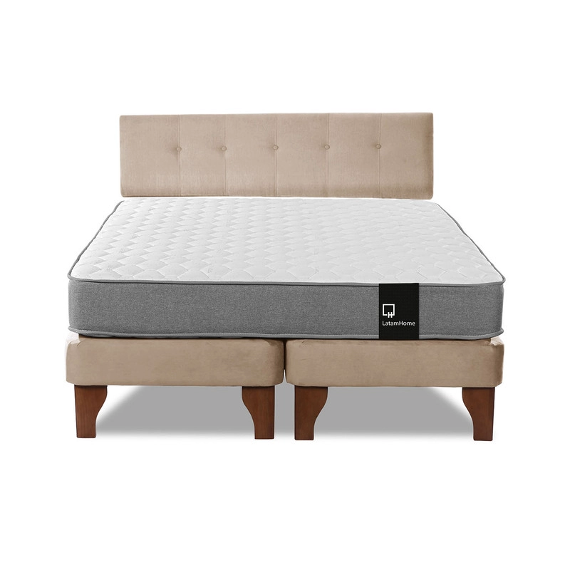CAMA EUROPEA LATAM HOME ZEN BEST TELA VELVET BEIGE 2 PLAZAS + RESPALDO - 3