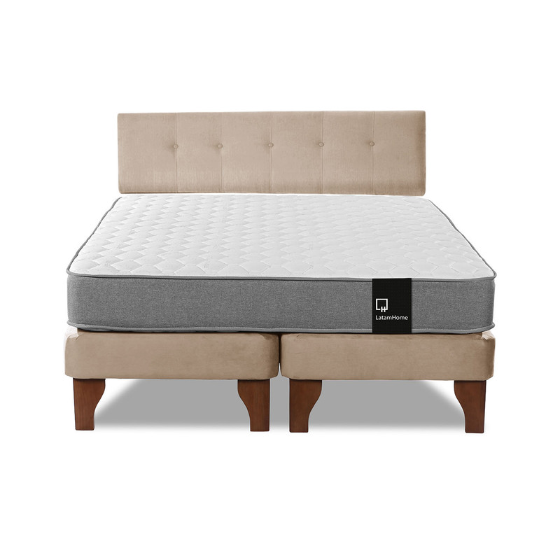 CAMA EUROPEA LATAM HOME ZEN BEST TELA VELVET BEIGE 2 PLAZAS + RESPALDO - 3
