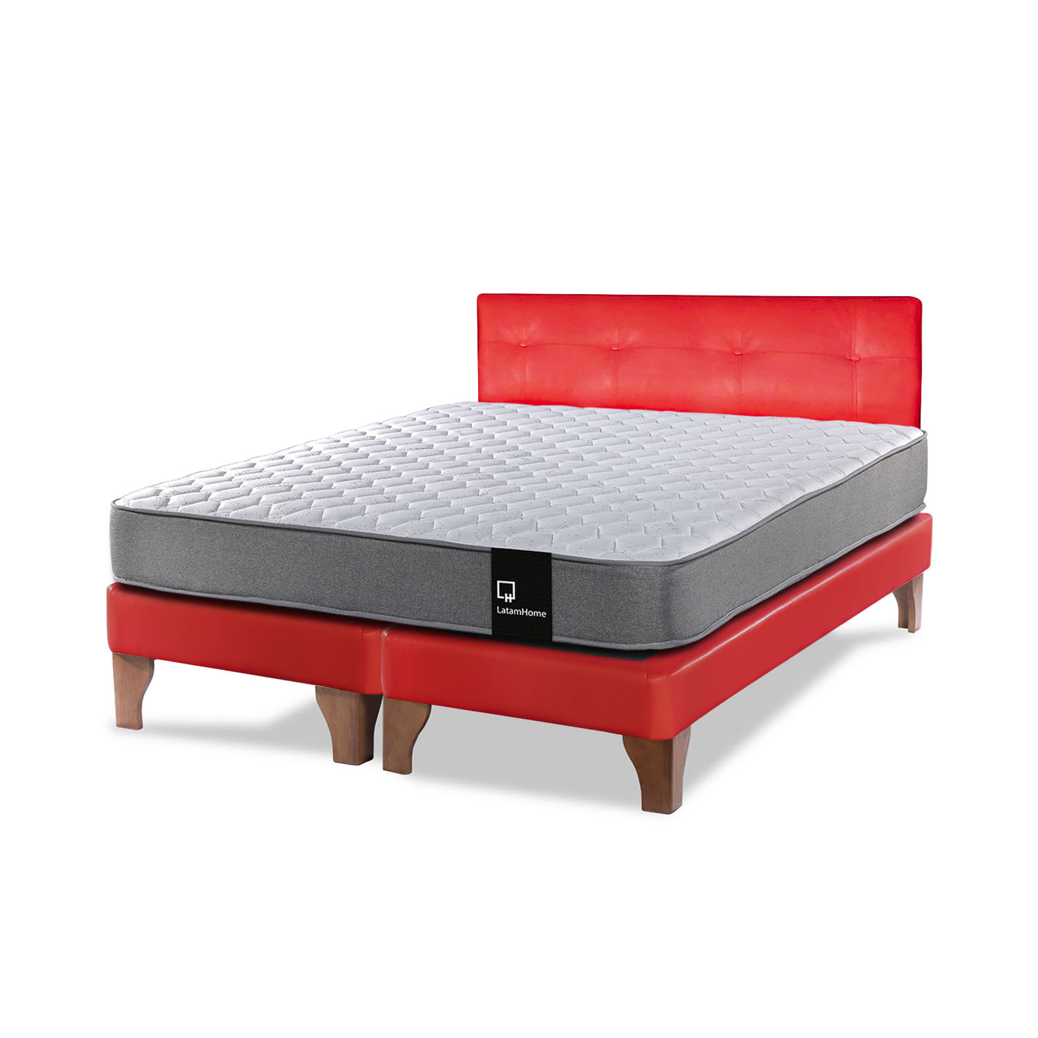 CAMA EUROPEA LATAM HOME ZEN BEST TELA PU ROJO 2 PLAZAS + RESPALDO - 1
