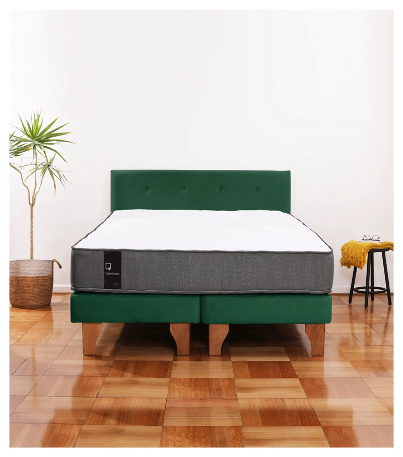 CAMA EUROPEA LATAM HOME ZEN BEST TELA VELVET VERDE 2 PLAZAS + RESPALDO - 1
