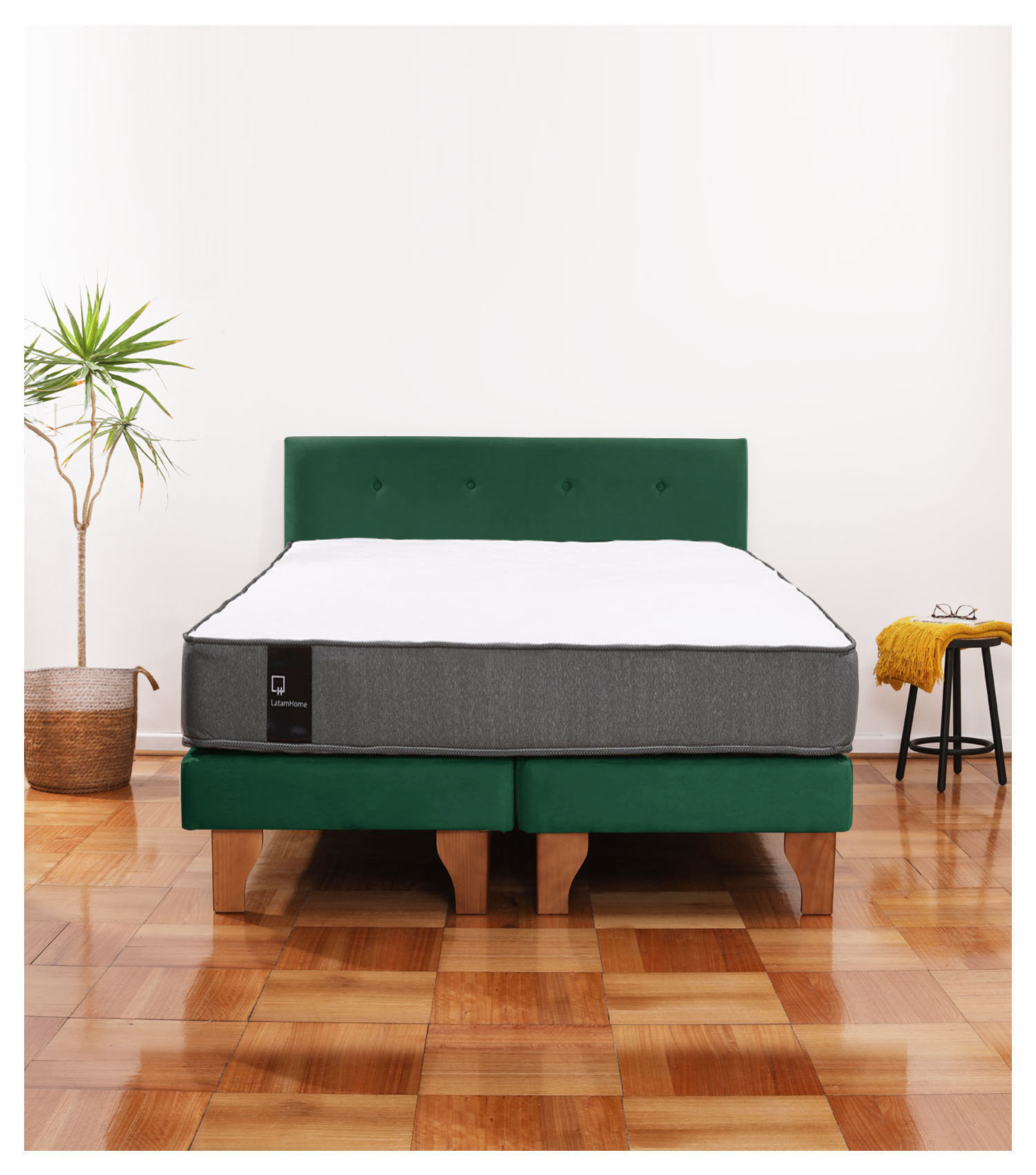 CAMA EUROPEA LATAM HOME ZEN BEST TELA VELVET VERDE 2 PLAZAS + RESPALDO - 1