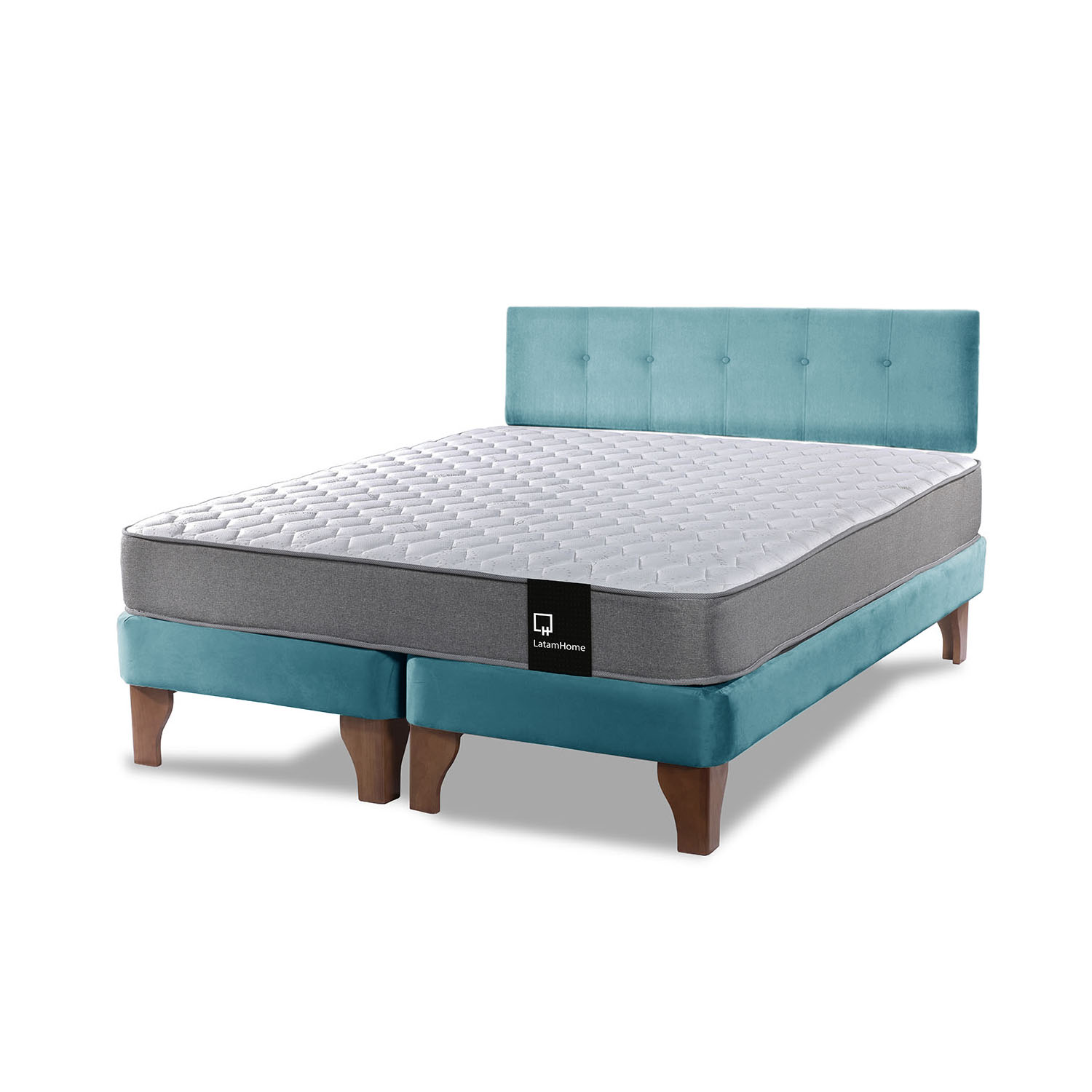 CAMA EUROPEA LATAM HOME ZEN BEST TELA VELVET TURQUESA 2 PLAZAS + RESPALDO - 1