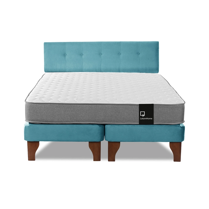 CAMA EUROPEA LATAM HOME ZEN BEST TELA VELVET TURQUESA 2 PLAZAS + RESPALDO - 2