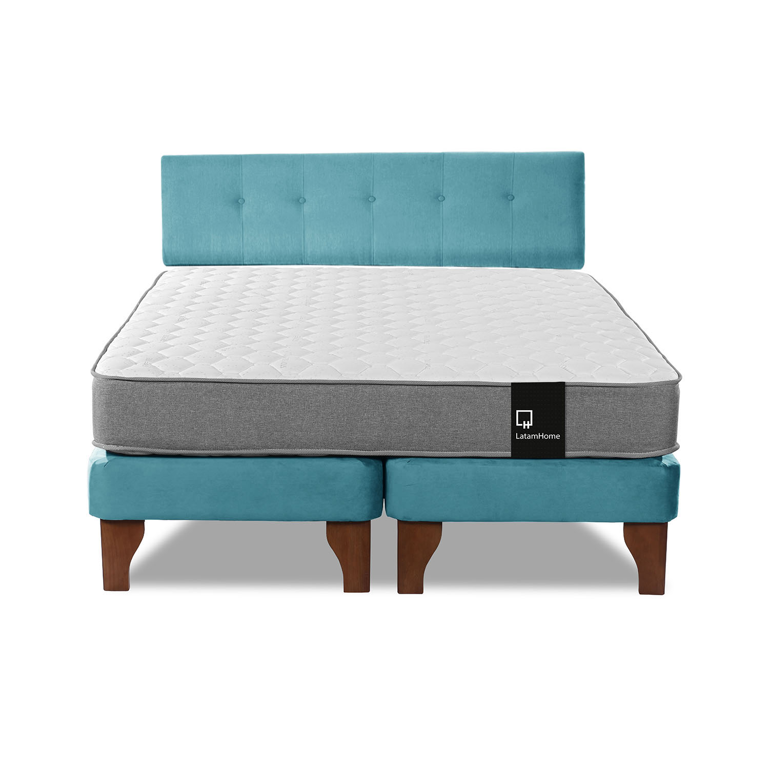 CAMA EUROPEA LATAM HOME ZEN BEST TELA VELVET TURQUESA 2 PLAZAS + RESPALDO - 2
