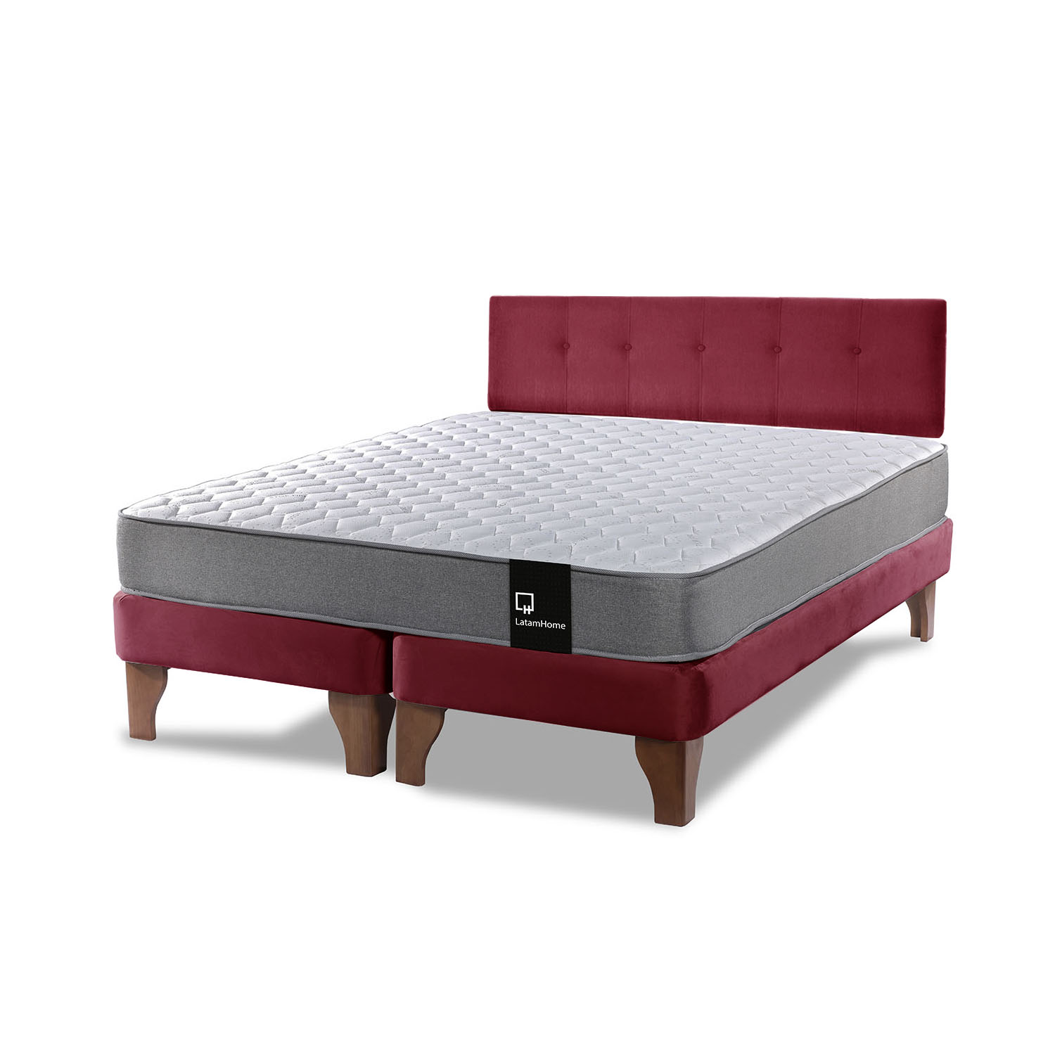 CAMA EUROPEA LATAM HOME ZEN BEST TELA VELVET BURDEO 2 PLAZAS + RESPALDO - 1