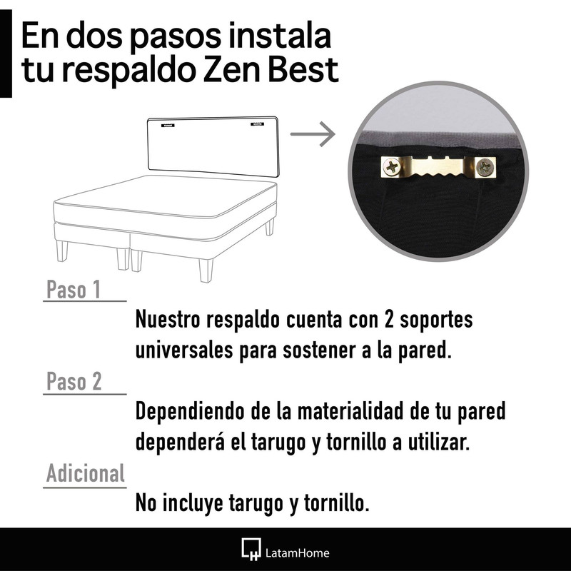 CAMA EUROPEA LATAM HOME ZEN BEST TELA VELVET BURDEO 2 PLAZAS + RESPALDO - 5