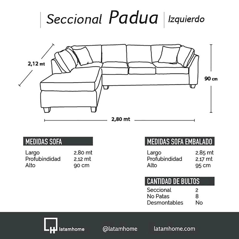 SOFÁ SECCIONAL LATAM HOME PADUA IZQUIERDO 5 CUERPOS VERDE TELA VELVET - 4