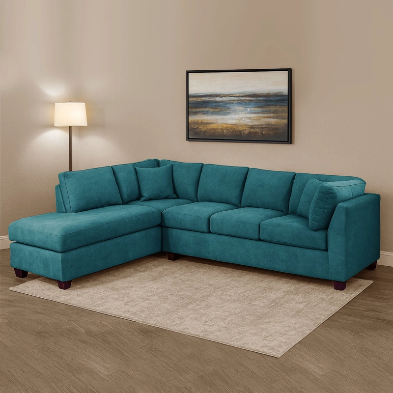 SOFÁ SECCIONAL LATAM HOME PADUA IZQUIERDO 5 CUERPOS AZUL PETROLEO TELA VELVET - 1