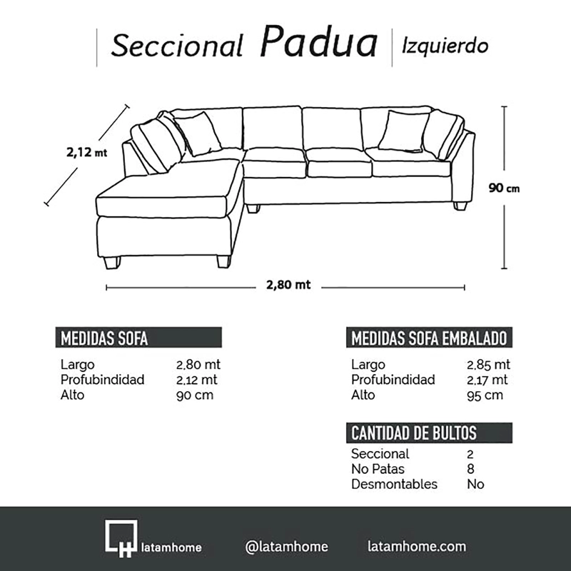 SOFÁ SECCIONAL LATAM HOME PADUA DERECHO 5 CUERPOS LINO BEIGE NATURAL - 4