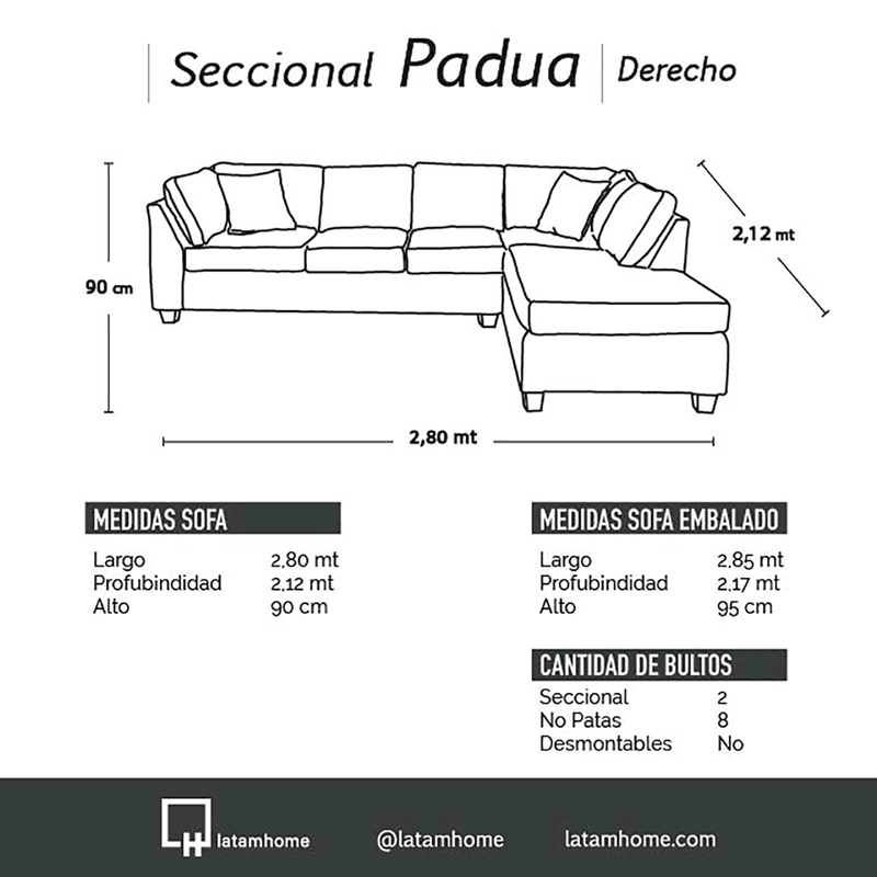 SOFÁ SECCIONAL LATAM HOME PADUA DERECHO 5 CUERPOS BEIGE TELA VELVET - 5