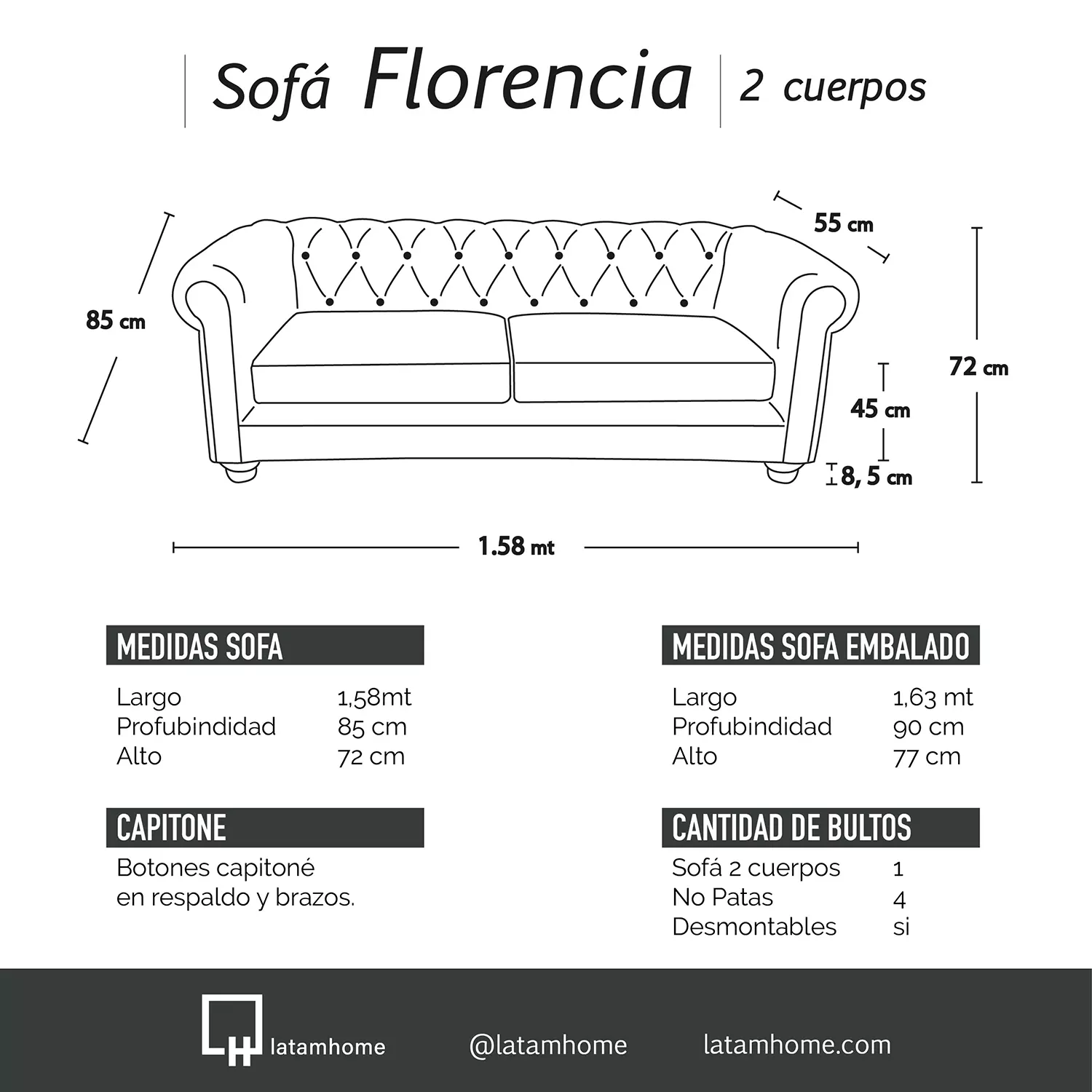 SOFA FLORENCIA 2C LINO GRIS OSCURO - 4