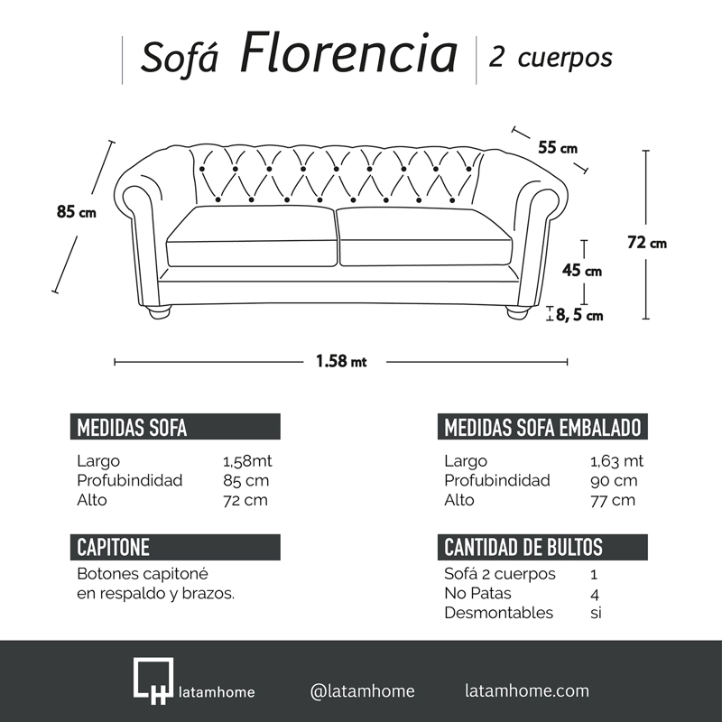 SOFA LATAM HOME FLORENCIA 2 CUERPOS CUERO COLORADO MARRON - 6