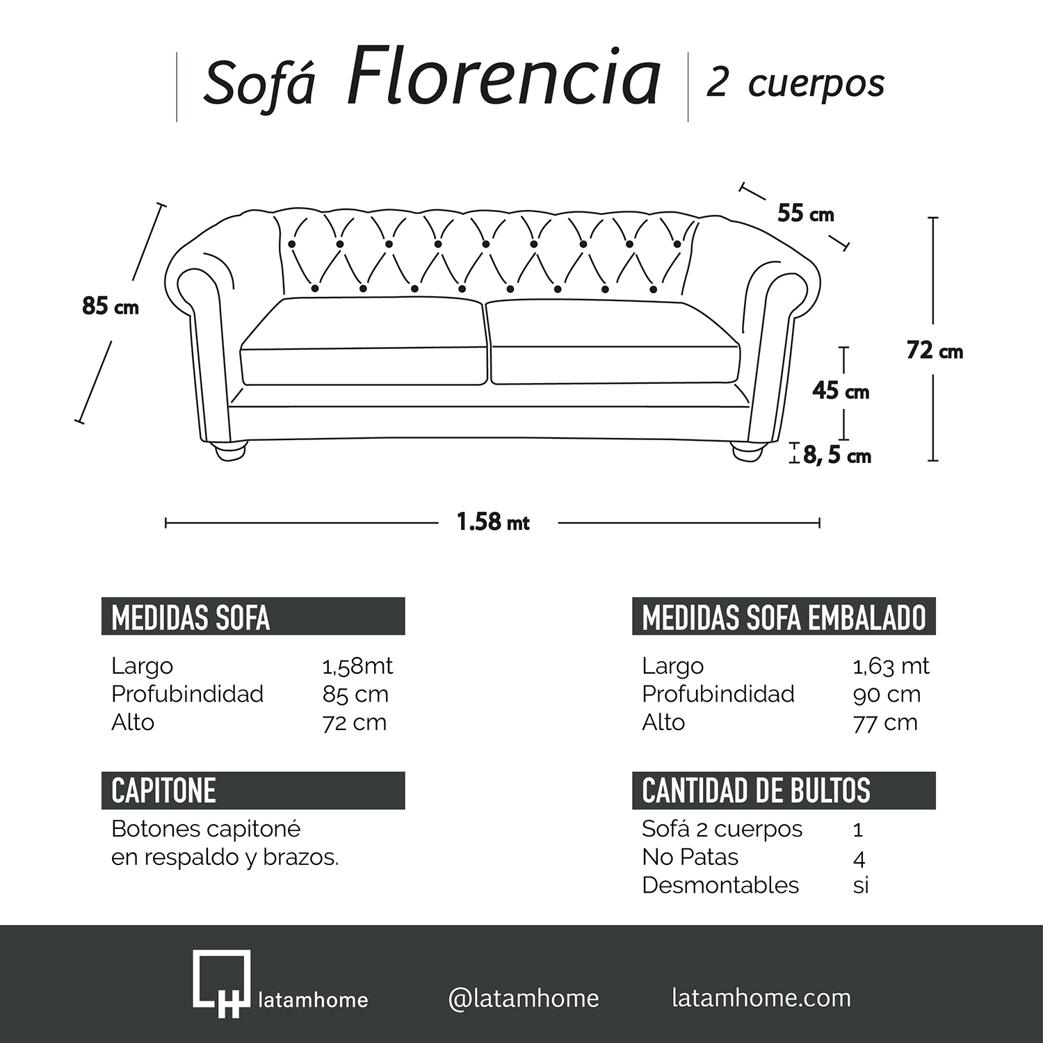 SOFA LATAM HOME FLORENCIA 2 CUERPOS CUERO COLORADO MARRON - 6