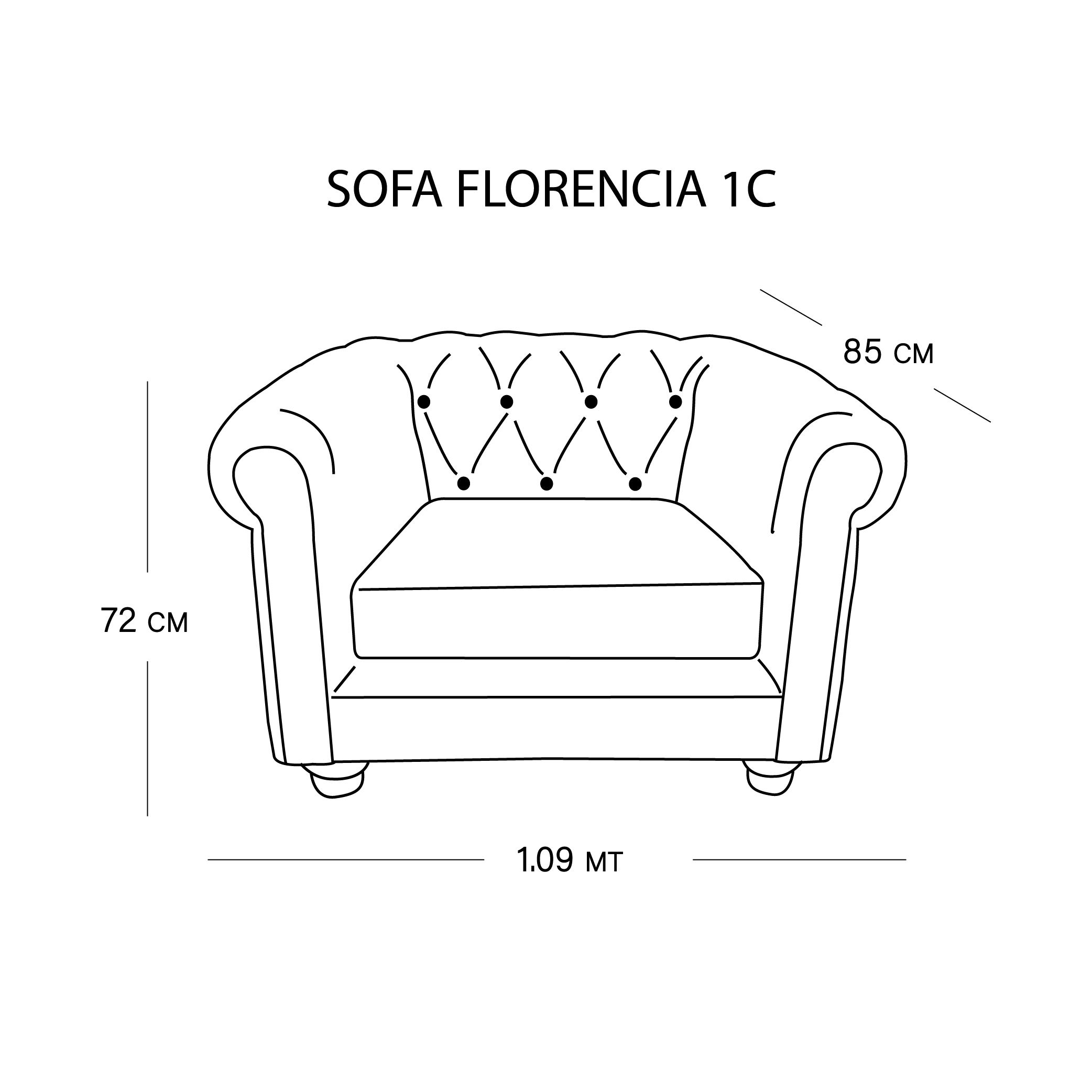 SOFA FLORENCIA 1C TELA VELVET NEGRO - 3