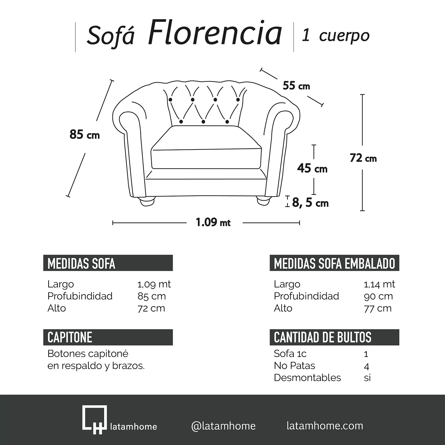 SOFA FLORENCIA 1C TELA VELVET VERDE - 4