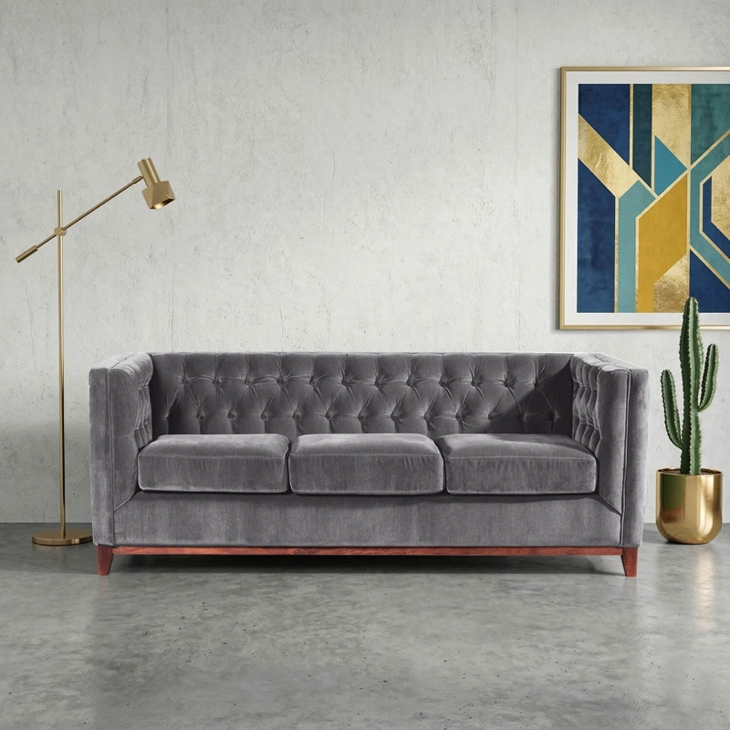 SOFA LATAM HOME ROMA 3 CUERPOS GRIS VELVET - 1